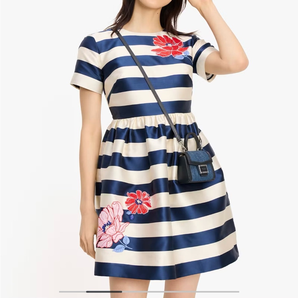 Kate Spade Blue Fit and Flare Mini Dress with Bateau Neckline